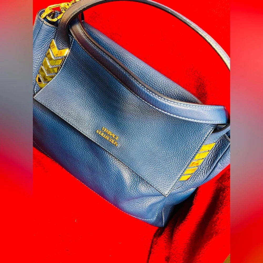 Versace Collection Blue Leather Shoulder Bag - Picture 6 of 8